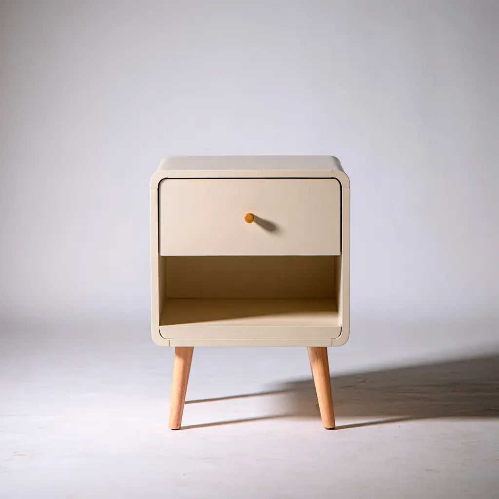 Mesita de noche con cajón y estante inferior abierto - beige