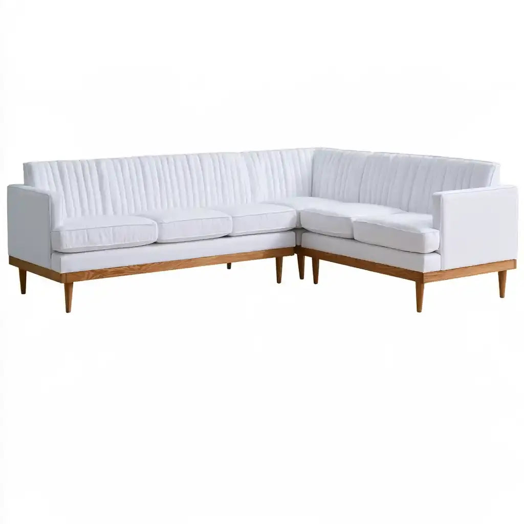 Sofá rinconero con respaldo acanalado - blanco/marrón