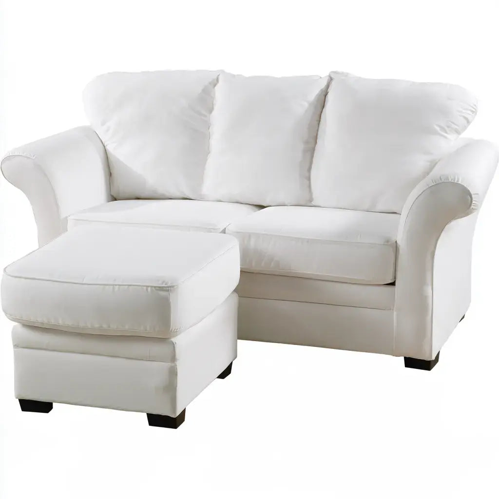 Sofá con dos asientos y reposapiés - blanco