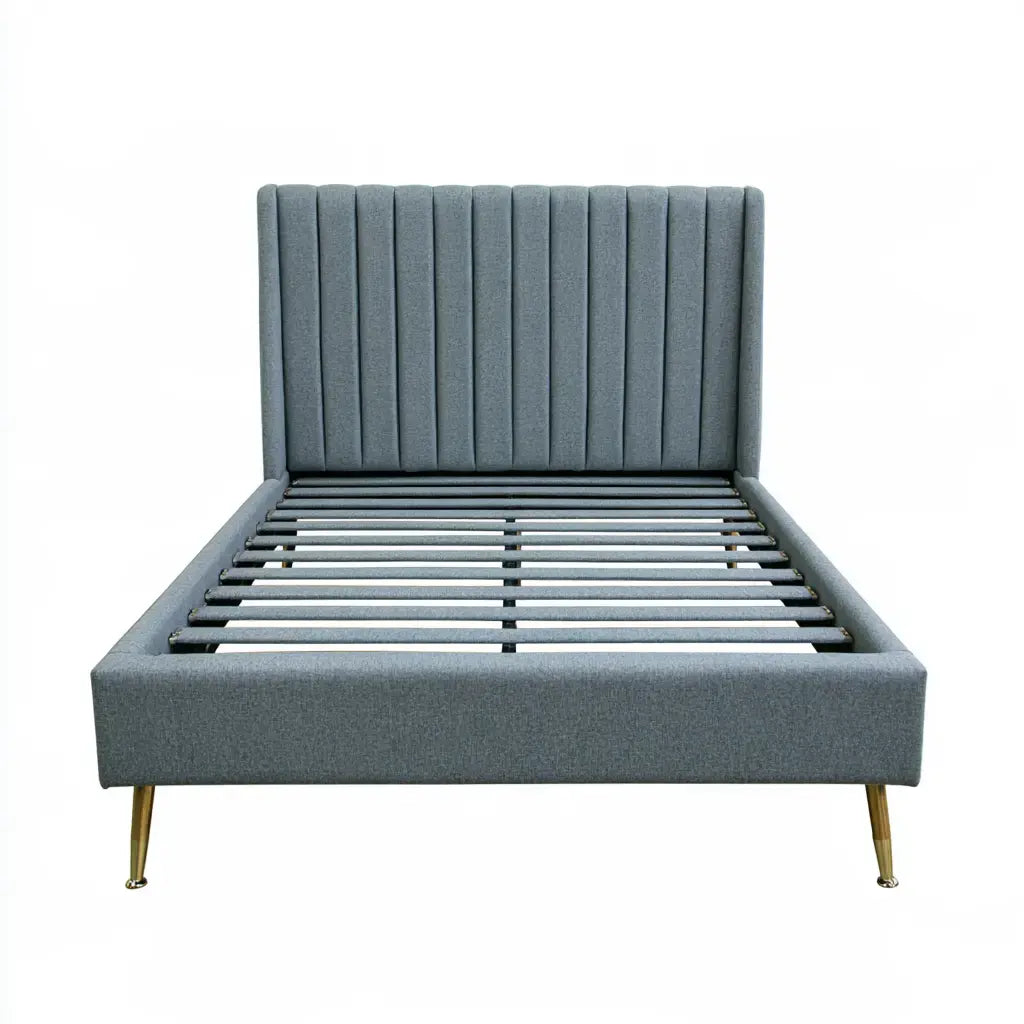 Cama con cabecero acanalado y base abierta - gris