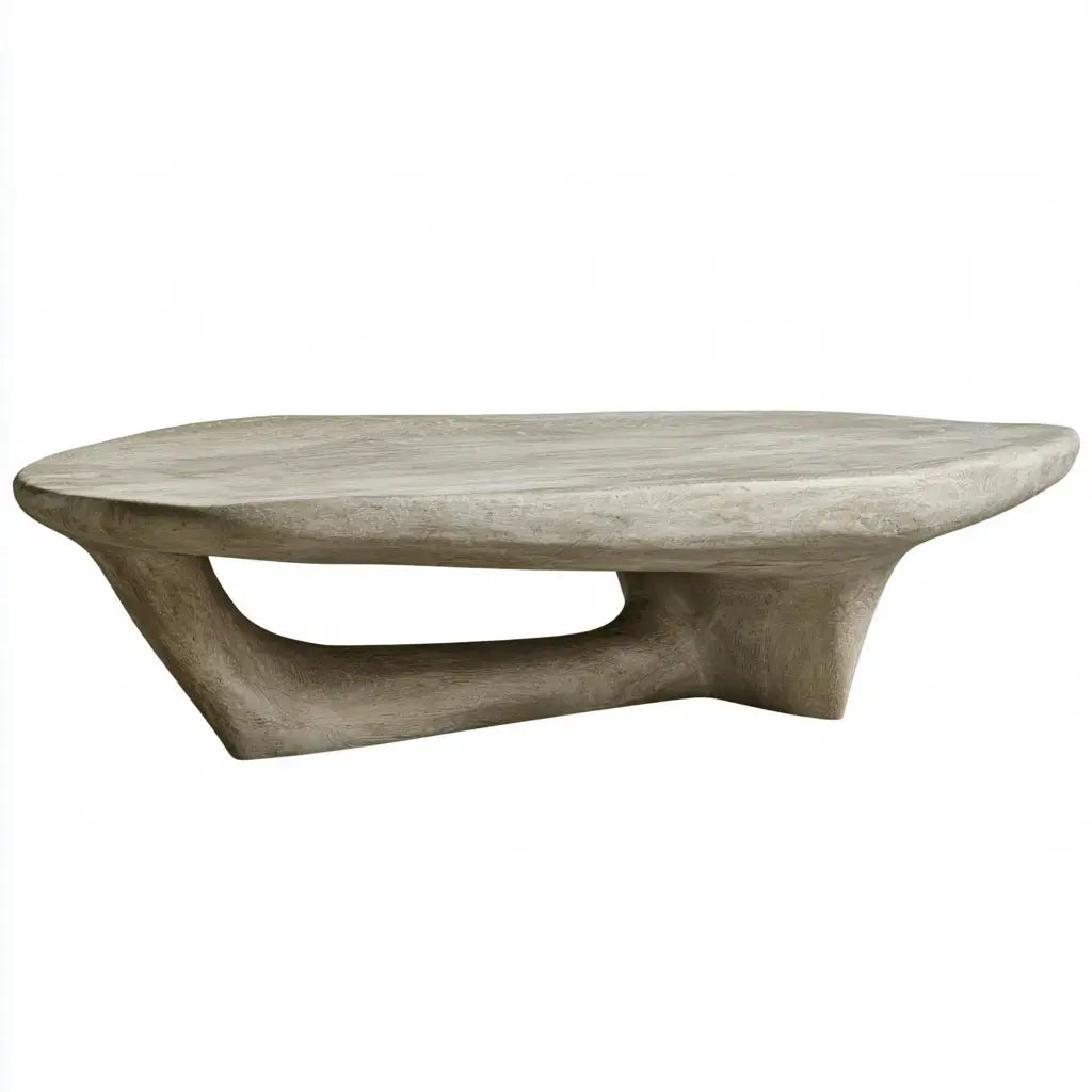 Mesa de centro con tablero orgánico y base abierta - gris