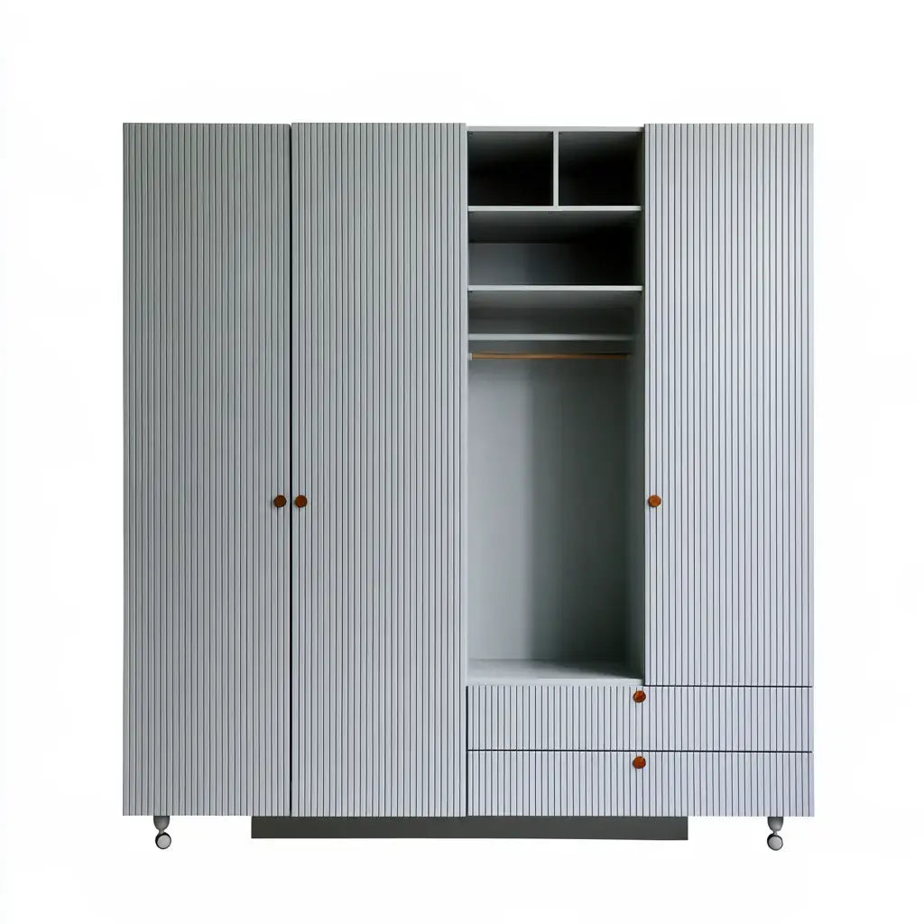 Armario con puertas estriadas y hueco central - gris