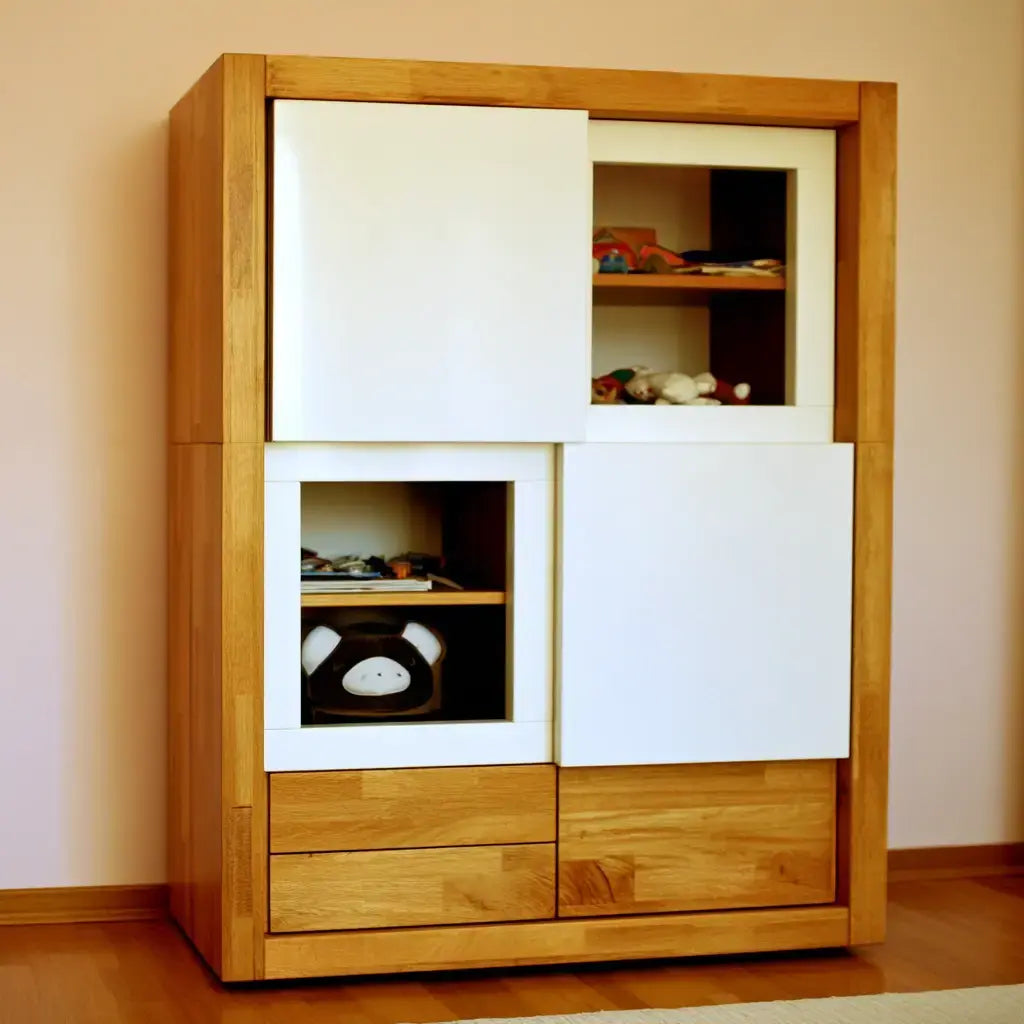Aparador con puertas claras y nichos centrales - marrón/blanco