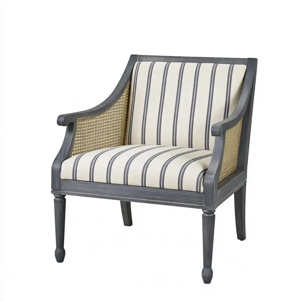 Sillón con brazos rectos y tapizado de rayas - gris/beige