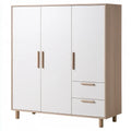 Armario con puertas lisas y cajones laterales - blanco/beige
